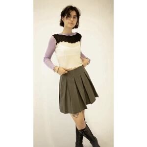 Eliza Faulkner Portia Pleated Mini Skirt Womens XL Khaki Green Designer Academia